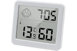 PITASHA Thermomètre/hygromètre numérique Grand écran LCD 3,2” Intérieur D'ambiance Moniteur de Température et Humidimètre Indicateur D'humidité et de Température avec horloge