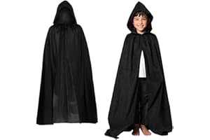 IKOPFLN Kids Mantello in Velluto con Cappuccio 120cm Mantello Per Costume di Halloween per Strega Strega diabolica Mago Halloween Natale Vestire in Maschera (Nero)