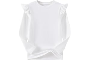 Ugitopi Mädchen Langarm T-Shirt Rüschenärmel Kinder Tops mit Rundhalsausschnitt Tunika Tshirts für Mädchen