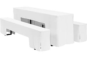 WedDecor Set di 3 copritavolo da birra e panchina in poliestere, colore: bianco, per bar, ristorante, sala da pranzo, drappeggio, eventi di matrimonio, set di 3