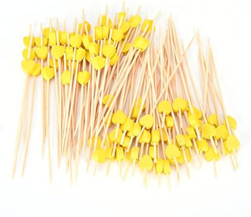 SevenMye 100 Pieces Wooden Cocktail Picks,Wooden Bamboo Toothpicks Forks Sticks for Fruit BBQ Cupcake Wedding Party Decor Supplies,Yellow