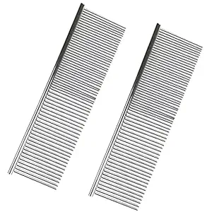 PetCeptual Flat Comb for Dogs & Puppies | Pet Hair Grooming Comb with Rounded Teeth Stainless Steel, Large- Pack of 2