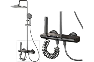 INEX EUROPA Czarna tytanowa kolumna prysznicowa z okrągłą głowicą - 4 tryby i regulowana wysokość – głowica, strumień, kran i słuchawka prysznicowa - 10 lat (okrągła głowica)