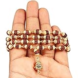 5 Mukhi Rudraksha Mala in Gold Plated caps with Lucky Charm Laughing Buddha Pendant
