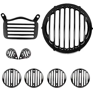 Yashinika Metal Headlight Tail Light Parking Light Indicator Grill Protector Compatible for Bullet Standard 350 & Standard 500 (Black, Set of 8)