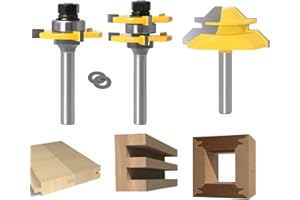 Broca de Fresadora, APlus 2x brocas de lengüeta y ranura + 1x broca de inglete a 45º, 3 Pcs fresas para Madera, Muebles de Bricolaje (8mm)