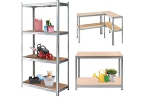 Mega-M BASIC Regał MAGAZYNOWY metalowy OCYNK- 2w1-4 PÓŁKI MDF - piwnica garaż - UDŹWIG 700 kg - 175 KG/półkę (180x90x40 cm)