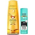 L'OREAL PARIS Instant Root Concealer Spray, Ideal For Touching Up Grey Root Regrowth, Magic Retouch, 1 Black & 6 Oil Nourish Conditioner, 175Ml (With 10% Extra)
