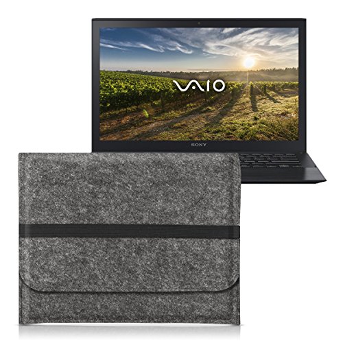 kwmobile Laptoptasche Filz Sleeve für Sony Vaio Pro 13 - Notebook Tasche Schutzhülle Laptop Case Hülle in Dunkelgrau mit Innentaschen