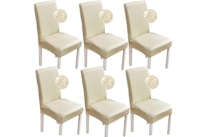 SHUKII Bestenrose Stretch Dining Chair Covers Waterproof PU Leather Chair Slipcovers Chair Protector Cover Universal Chair Covers for Dining Room Kitchen Hotel(Set of 6, Beige)