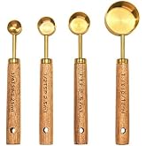 4 Par&ccedil;a Bambu Saplı &Ouml;l&ccedil;&uuml; Kaşığı Seti, Gold Renk, Paslanmaz &Ccedil;elik