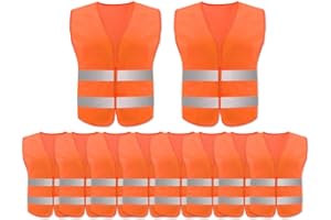 Anlising Warnweste,10PCS Orange Reflektierende Sicherheitswesten,360 Grad Reflektierenden Streifen Weste, Auto Reflektorweste,Neon Orange Reflektierend Warnweste, für Fahrern,Arbeitskräften,Erwachsene