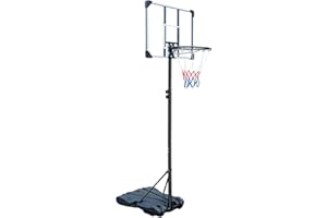 FUNJEPE Portable 7ft Basketball Transparent Backboard Hoop Net Set Professional Outdoor/Indoor Basketball Stand with Wheels,Adjustable Height 165cm-213cm