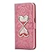 Produktbild Samsung S7 Edge Hülle, SpiritSun Ledertasche Schutzhülle für Samsung Galaxy S7 Edge Liebe Herz Muster Bling Glitter Liquid Flüssig Schwimmend Design Folio PU Leder Tasche Case Cover Bookstyle mit Standfunktion und Kredit Kartenfächer - Rosa