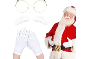 FUIPVGI 3 Pcs Santa Claus Accessory Set - Eyebrows, Glasses with Gloves, Cosplay Accessories for Christmas Costume (White)