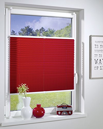DecoProfi PLISSEE rot, verspannt, Breite 50cm x 130cm (max. Gesamthöhe Fensterflügel), mit Klemmträger / Klemmfix / ohne Bohren