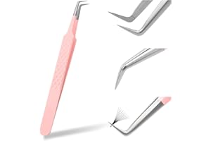 ‎FADVAN Unabhängige Pinzette Wimpernverlängerung, Rosa Edelstahl Gebogene Spitze Professionelle Wimpern Pinzette Gestreift FADVAN(90°Biegen Form)