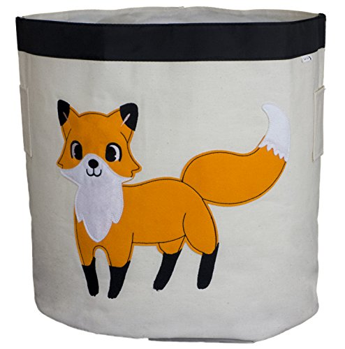 Laundry Basket/Bin/Hamper - Fox Design - Durable Easy-Clean Canvas Fabric - 45cm x 43cm x 43cm - The Perfect Animal Storage Bin for Kids by Sun Cat