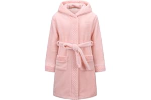 BuyiRen Boys Girls Dressing Gown Kids Robes - Flannel Hooded Robe Loungewear with Silk Eye Mask, 4-15 Years