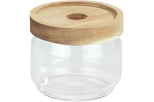 WENKO Barattolo Vido, 300 ml, barattolo trasparente di vetro con coperchio ermetico di legno d’acacia certificato FSC, impilabile e salvaspazio, Ø 9 x 7.5 cm