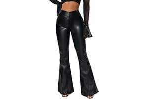 HAWILAND Leather Flared Leggings Women Faux Leather Flared Trousers High Waisted Wet Look Bootcut Winter Leggings