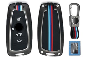 YAMLTEN BMW etui na kluczyki samochodowe (1 sztuka), BMW etui na kluczyki samochodowe do serii 1, 3, 4, 5, 6, 7 i X1, X2, X3, X4, X5, 4 przyciski, stop cynku, z breloczkiem do kluczy, kolor czarny