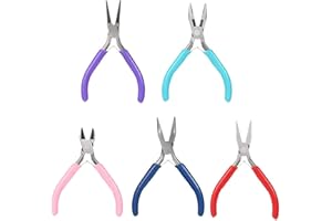 Cisixin 5 Piezas Mini Juego de Alicates para Joyas, Alicates de Nariz Redondo Alicates Planos Alicates de Corte Lateral con Mango de Agarre Cómodo