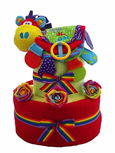 Rainbow Unisex Two Tier Nappy Cake Baby Gift with FREE Delivery