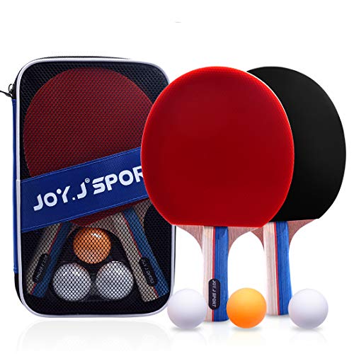 Joy.J Sport Recreational Ping Pong Paddles, Table Tennis Racket Set-2 Paddles and 3 Balls, Portable Storage Bag for Home Indoor or Outdoor Play