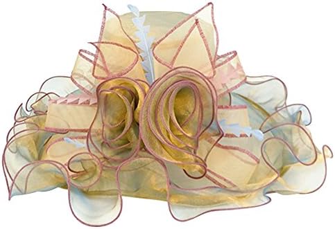 Ssowun Fletion Summer Beach Large Wide Brim Sunhat Women Vintage Floral Organza Elegant Church Hat Double Layer Transparent Breathable Gauze Hats Anti-UV Sunscreen Travel Hat