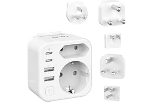 JSVER Universaladapter,Reseadapter för USA/Storbritannien/Europa,Internationell Typ A/G/B/C/I/M-Adapter med 4 USB A+C-portar