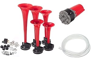 AUTOBITS Fanfare 5 Klang Hupe Drucklufthorn Druckluft Horn Dixie Melodie Kompressor 110dB Fanfare LKW 12V 5-Klang Druckluft Hupe Nebelhorn Kompressor Relais E-Prüfezeichen Neu
