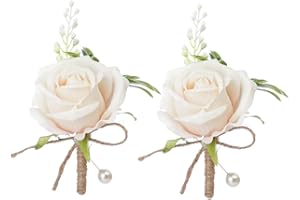 YdseozOA 2 PPC Corsage Boutonniere Artificial Rose Flowers Broche Decoración para Novios Fiesta de la Boda de la Boda Banquete Rose Boutonniere (Champagne)
