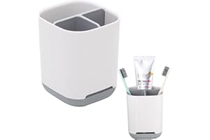 LAWALEISHE Toothbrush Holder,3 Slots Toothbrush Organizer with Drainage Holes,Grey Multifunctional Plastic Toothbrush Cup Storage Stand, Makeup Brush Razor Toothbrush Caddy Holder for Bathroom Kitchen
