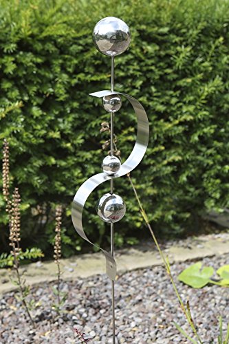 Exklusive Gartenstange Gartenfigur Curl aus Edelstahl mit 4 Kugeln und einem Bogen Höhe 80 cm