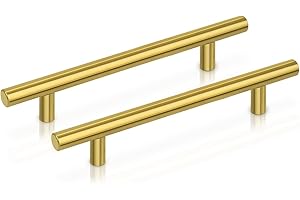 PinLin 15 Pack Gold Stainless Steel Kitchen Cabinet Handle Brushed Brass Wardrobe Pulls 128mm Hole Center Drawer Handles for Bedroom Bathroom Furniture Hardware