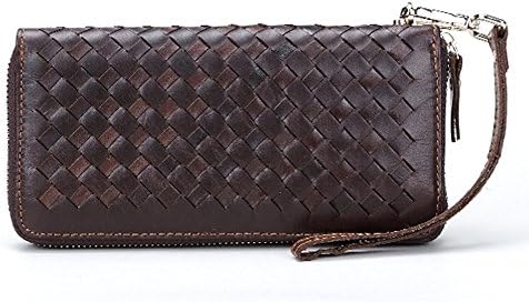 Gendi Knitting Genuine Leather Male Clutch Men Wallets Black Brown Zipper Purses High Quality Real Leather Men Clutch Walelts (Coffee)