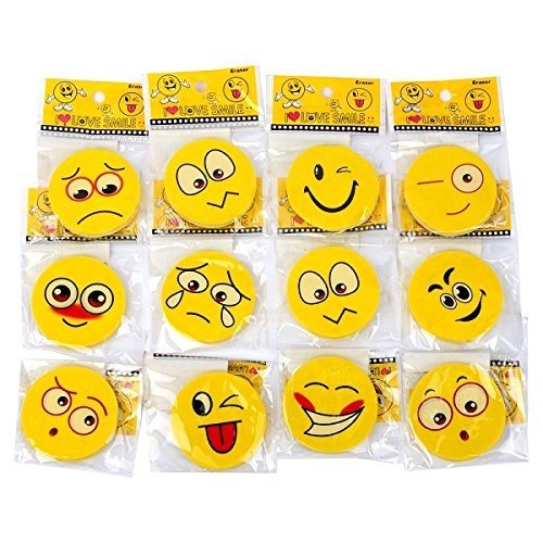 Schramm Onlinehandel S/o Gomme Lot de 12 Motifs de radier 12 Caoutchouc Smiley Gomme tombola Scolaires en Caoutchouc (pour Les goûters d'anniversaire 0121)