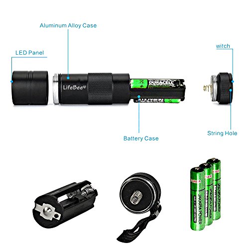 Kungix UV Taschenlampe mit 12 LEDs , Haustiere Urin-Detektor für eingetrocknete Flecken Ihrer Hunde, Katzen und Nagetiere auf Teppichen, Vorhänge, Gardinen, Möbel und anderen Stoffen, Hund usw 3xAAA-Batterien inkl - 9