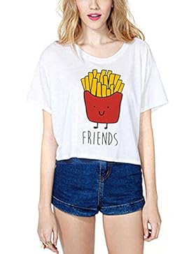 JWBBU® Damen Shirt kurzarm T Shirt Damen mit Aufdruck Best Friends T-Shirt Pommes Frites Damen Sommer Tops Mit...