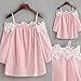 Produktbild SEWORLD T-Shirt Damen Muttertag Geschenk Frauen Sommer Nadelstreifen aus der Schulter Bluse 3/4 Ärmel Spitze Patchwork Tops Oberteil(Rosa 1,S)