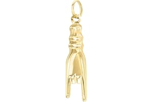 FORME DI LUCCHETTA Lucchetta - Italian Hand 'Mano Cornuto' Pendant Charm in Genuine 14k Yellow Gold, Love Rock Good Luck Amulet, Charms for Bracelets Necklaces (up to 4mm), Mens Womens, XD4815