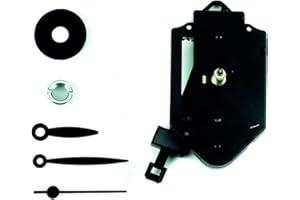 Clock-it Meccanismo Orologio Pendolo con canotto di Altezza 16 mm, Lancette plastica Nere. Kit per Riparazione, Sostituzione o Realizzazione Orologi Pendolo da Parete.