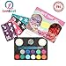 Produktbild Lenbest Kinderschminken Schminkfarben, 12er Schminkset Kinder Wit 1 Glitzer, 2 Pinsel, 2 Schwämme, 2 Lidschatten-Sticks und 24 malerschablonen - Kinder Parties Halloween Karneval Make-up Bodypainting