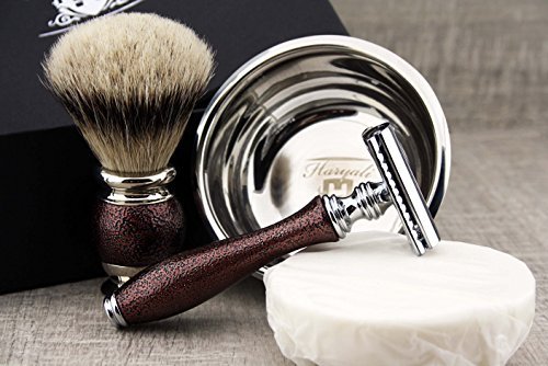 Haryali London 5Pc Mens Shaving Kit Safety Razor, Silver Tip Badger Hair Brush, Soap, Bowl and Alum Set For Men - Image 6