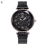 good01 Exquisite Damen-Armbanduhr, modisch, magnetische Schnalle, Netzband, rund, Quarz-Armbanduhr, Geschenk, Schwarz