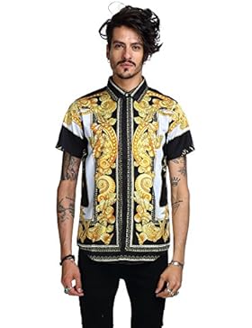 Pizoff Herren Hemdkragen mit kurz Ärmeln fashion Hip-Hop Tops Hemden mit floral blumen luxus palace muster