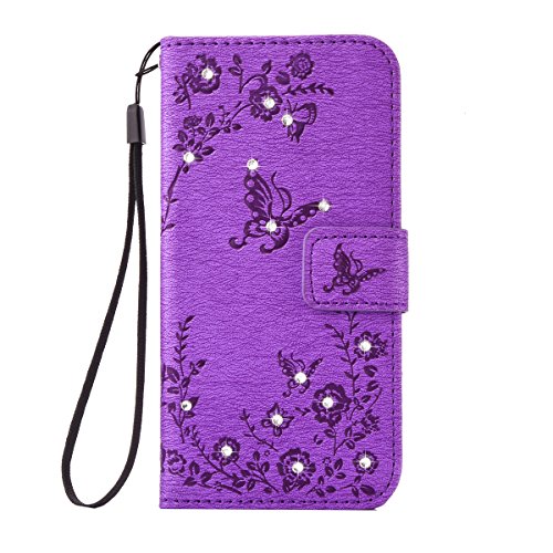 Samsung Galaxy S8 Hülle, Samsung Galaxy S8 Schutzhülle Leder Hülle,Alfort Bling Glitzer Glitter Prägung Flip Wallet Lederhülle Fashion Design Premium PU Leder Hohe Qualität Tasche Case Cover Kasten Abdeckung Wallet für Samsung Galaxy S8 5.8″ Smartphone Funktion Standfunktion Unterstützte Telefone und Magnetverschluss mit Schmetterling ( Lila ) - 2