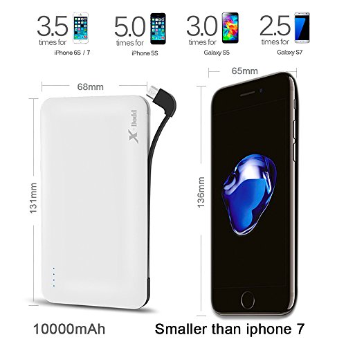 Batterie Externe 10000mah PowerBank Batterie de Secours Chargeur Portable 2A avec cable USB Micro int  gr   et Lightning iPhone Adaptateur cach   Pour iPhone  iPad  Samsung Smartphone Android  Tablette etc blanc 