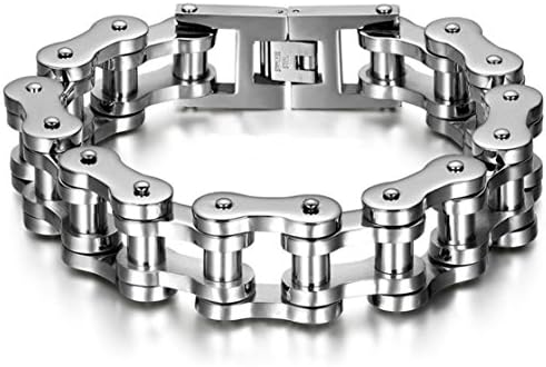 Large Heavy Wide Stainless Steel Biker Mens Bangle Bracelet, Silver
